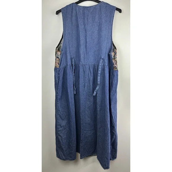 Vtg 90s Venezia Jeans Children Around The World Denim Maxi Dress Plus Size 22/24 - Picture 12 of 16